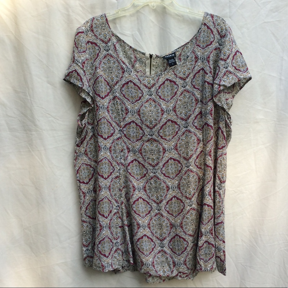 Torrid Tunic Short Sleeve Print Top Size 2